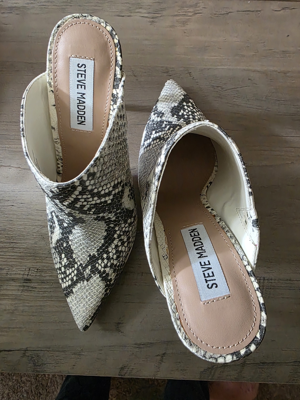 Steve Madden Snakeskin Mule in Cream and Black